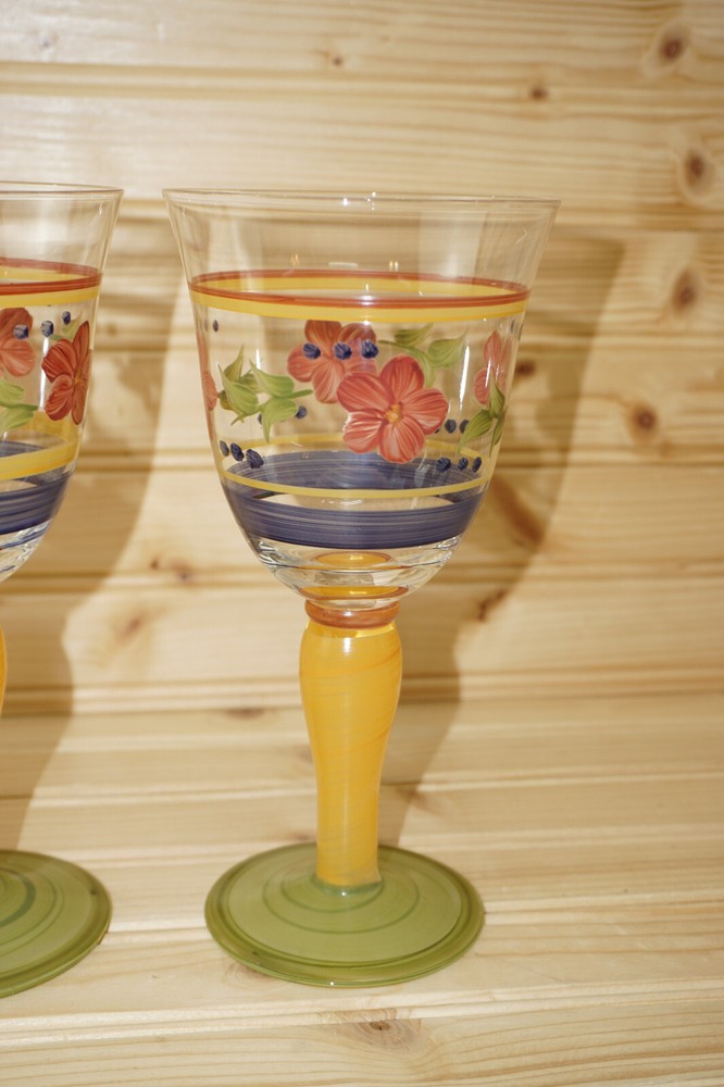 3 Hand Painted Water or Wine Goblets, 7 3/4" (S23)