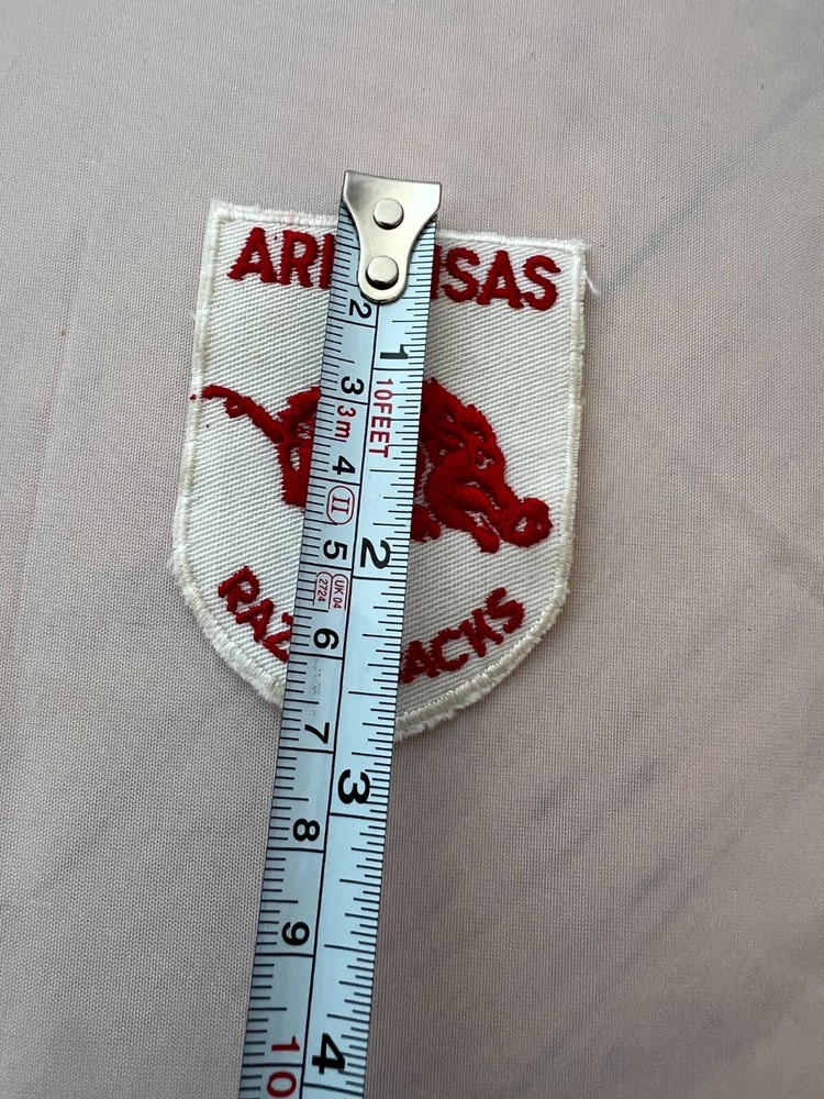 Vintage 80s Arkansas Razorbacks Sew On Patch White Red 3" x 2"
