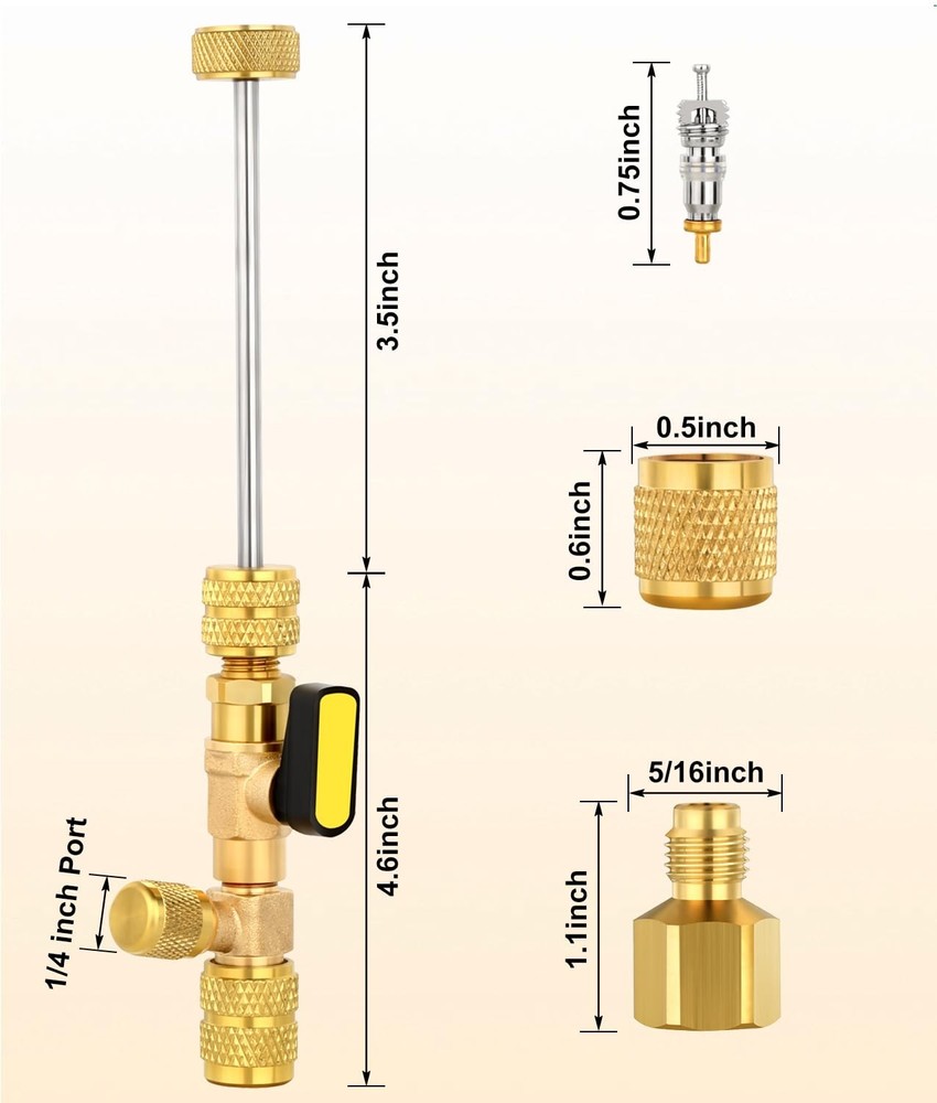 Valve Core Remover Tool with 20 Valve Cores & 10 Brass Nuts for A/C Systems