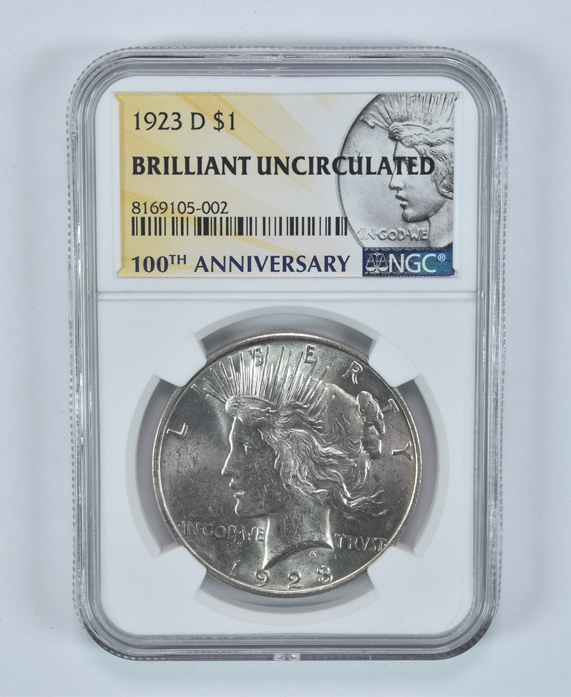 1923-D Peace Silver Dollar BU NGC Anniversary Label
