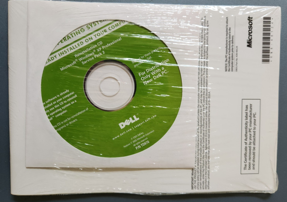 Microsoft Windows XP Pro SP2 Disc Dell Reinstallation CD Disk No Code Free Ship