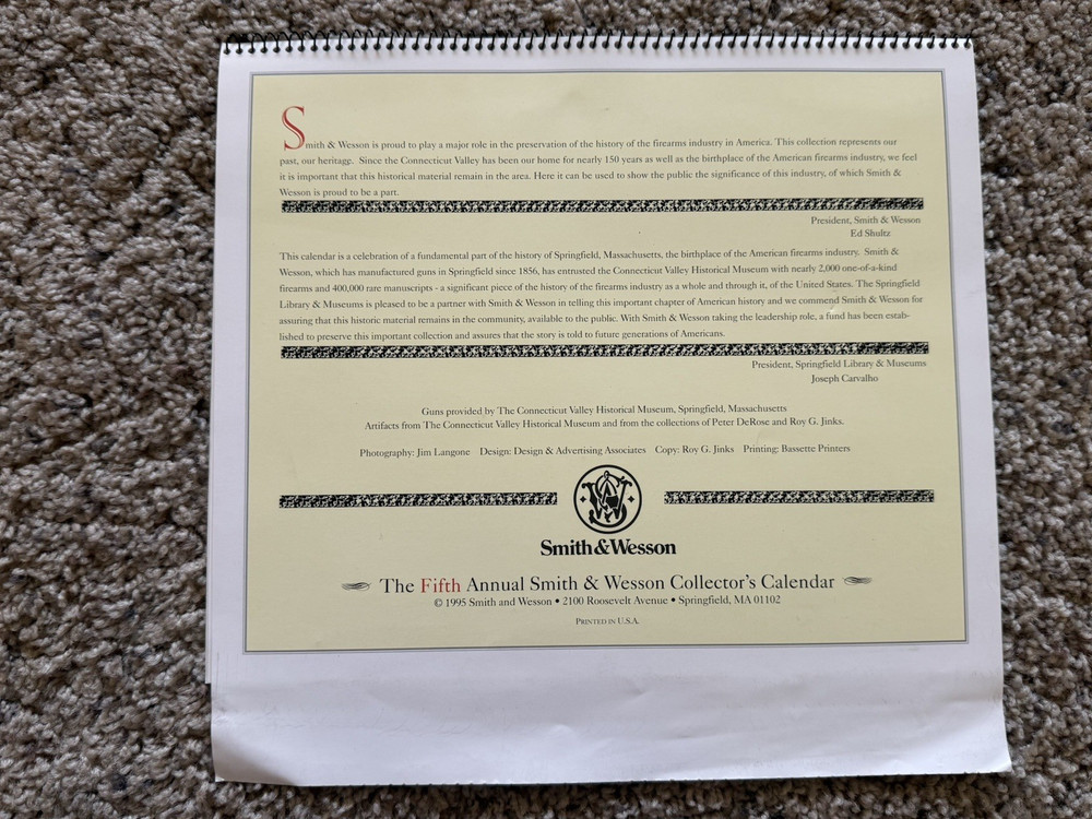 1995 Smith & Wesson Museum Masterpieces 5th Annual Calendars