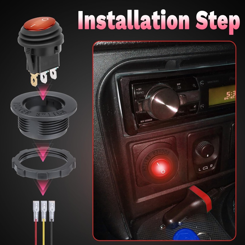 Round Rocker Switch, 12V Toggle Switch, Waterproof Lighted LED On/Off Switch ...