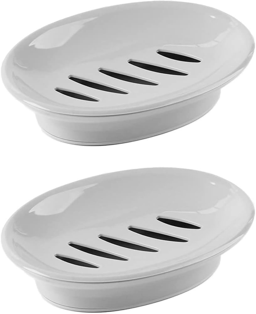 WYOK 2-Pack Soap Dish with Drain Holder Easy Cleaning Saver Grey
