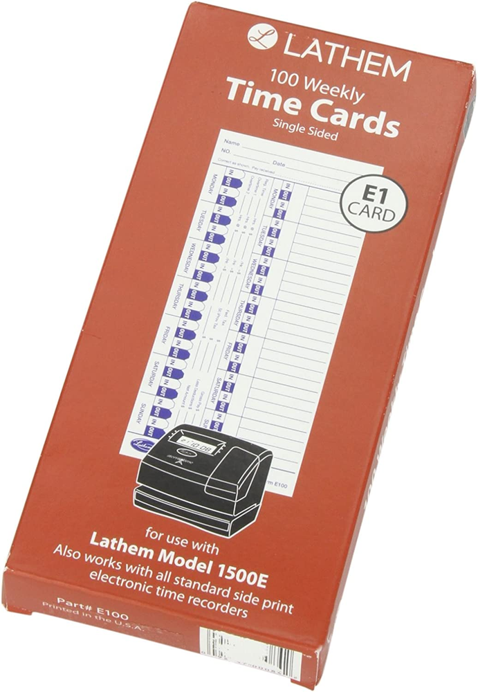 Time Cards for Electronic Side-Print Time Clocks, Weekly, 1-Sided, 4" X 9", Box