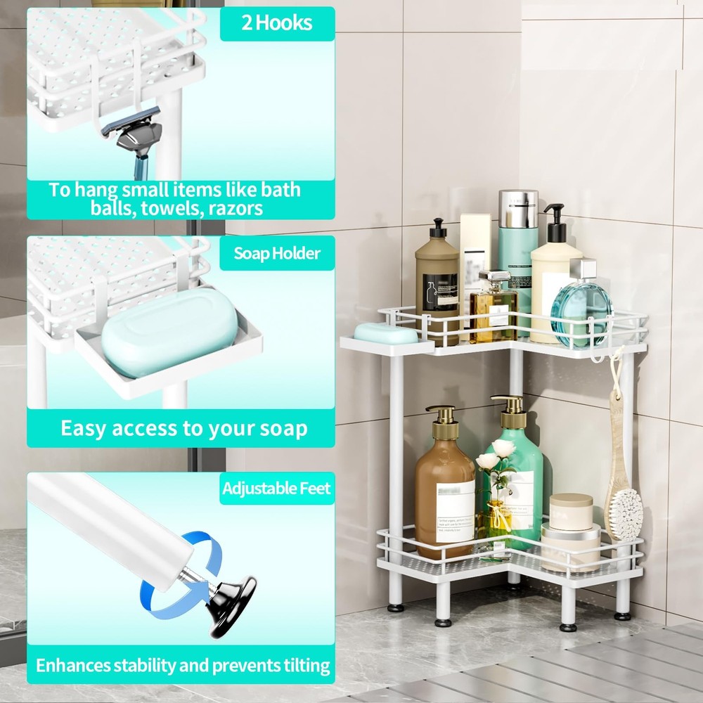HapiRm 2-Tier Corner Shower Caddy Organizer Soap Holder Rustproof Standing