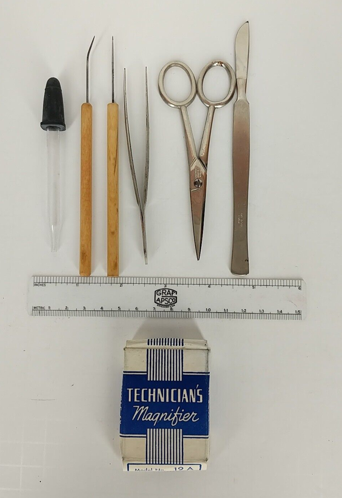 GRAF APSCO Germany Vtg Dissection Kit~Leather Case~6 Tools+Ruler