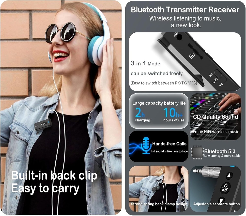 Bluetooth 5.4 3-in-1 Transmitter Receiver - Portable Wireless Audio Adapter