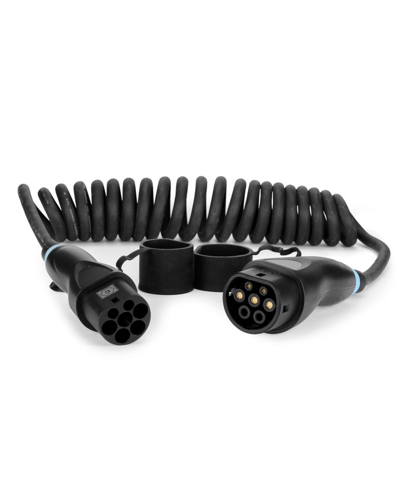 Spiral Charging Cable Type 2 - Type 2 32A 1 Phase 6.6KW 3 Metre Length