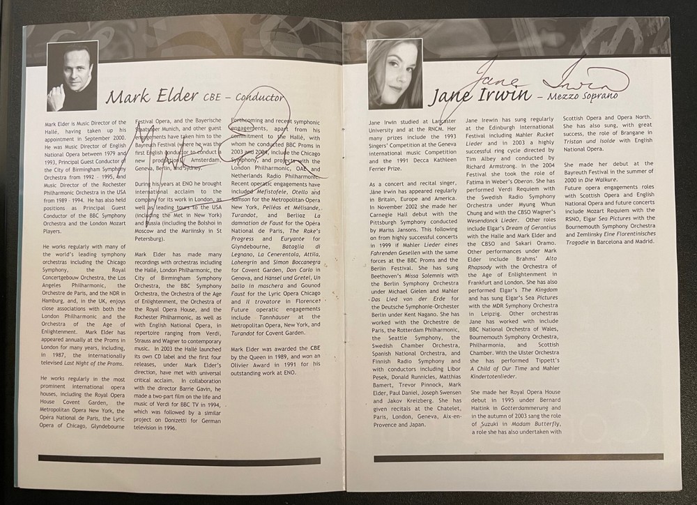 Mark Elder & Jane Irwin Signed Program 2004 / Autographed Opera, Conductor