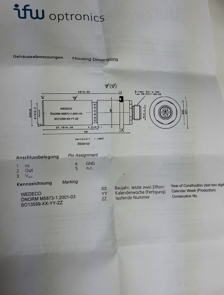 Wedeco ONORM M 5873-1-2001-03 UV Sensor NEW! Made in Germany