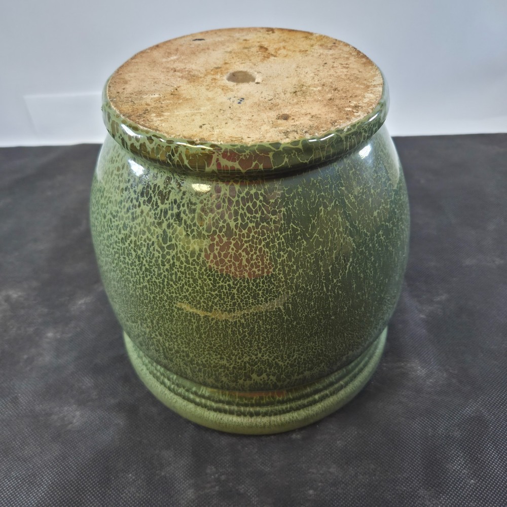 Sage Green Glaze Ceramic Round Planter 8 3/4" High Nice