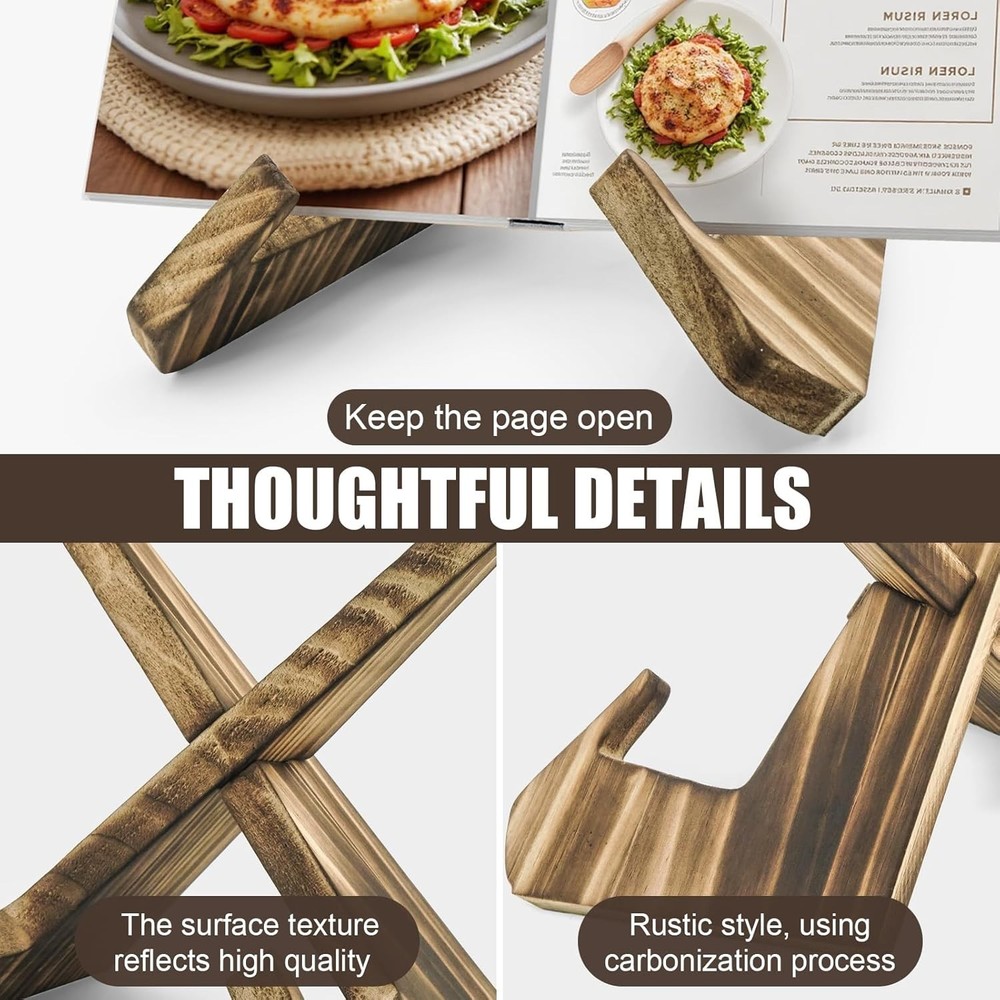 Elegant Pine Wood Cookbook Holder - Adjustable Rustic Stand for Kitchen Counters