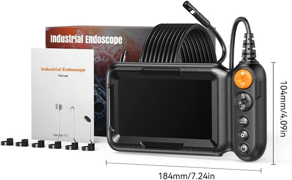 Dual-Lens Endoscope Camera with Light, Borescope with 5" IPS (16.5FT)