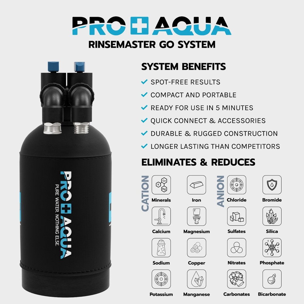 RinseMaster Go | Spotless Portable Deionizer Spot-Free System | 1,100 Gallon