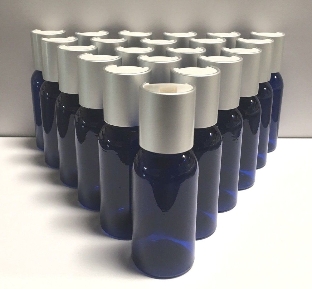 18 BOTTLES 1 oz Cosmo Blue Plastic Bottle Container Liquid Storage
