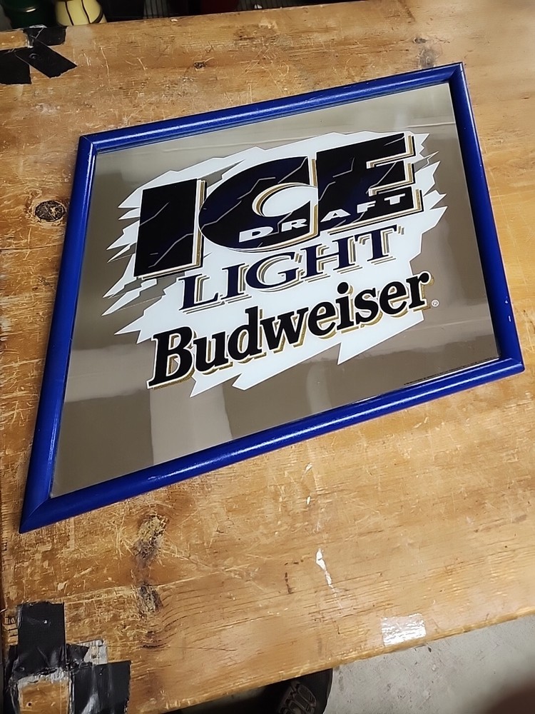 Budweiser Ice Draft Mirror Beer Slanted Sign