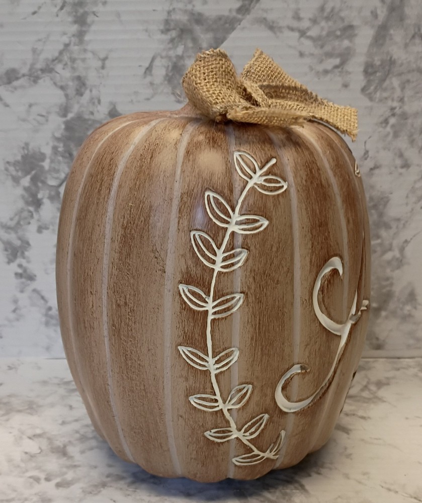 Fall Thanksgiving Pumpkin Monogram "A" Resin 10" X 7" Tan Table Decor