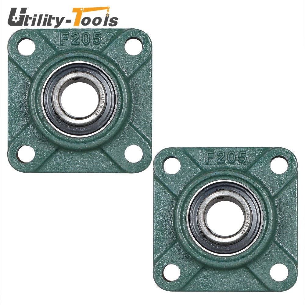 2 Pack UCF205-16 Solid Base Pillow Block Flange Mounted Bearing 1" Bore 4 Bolt