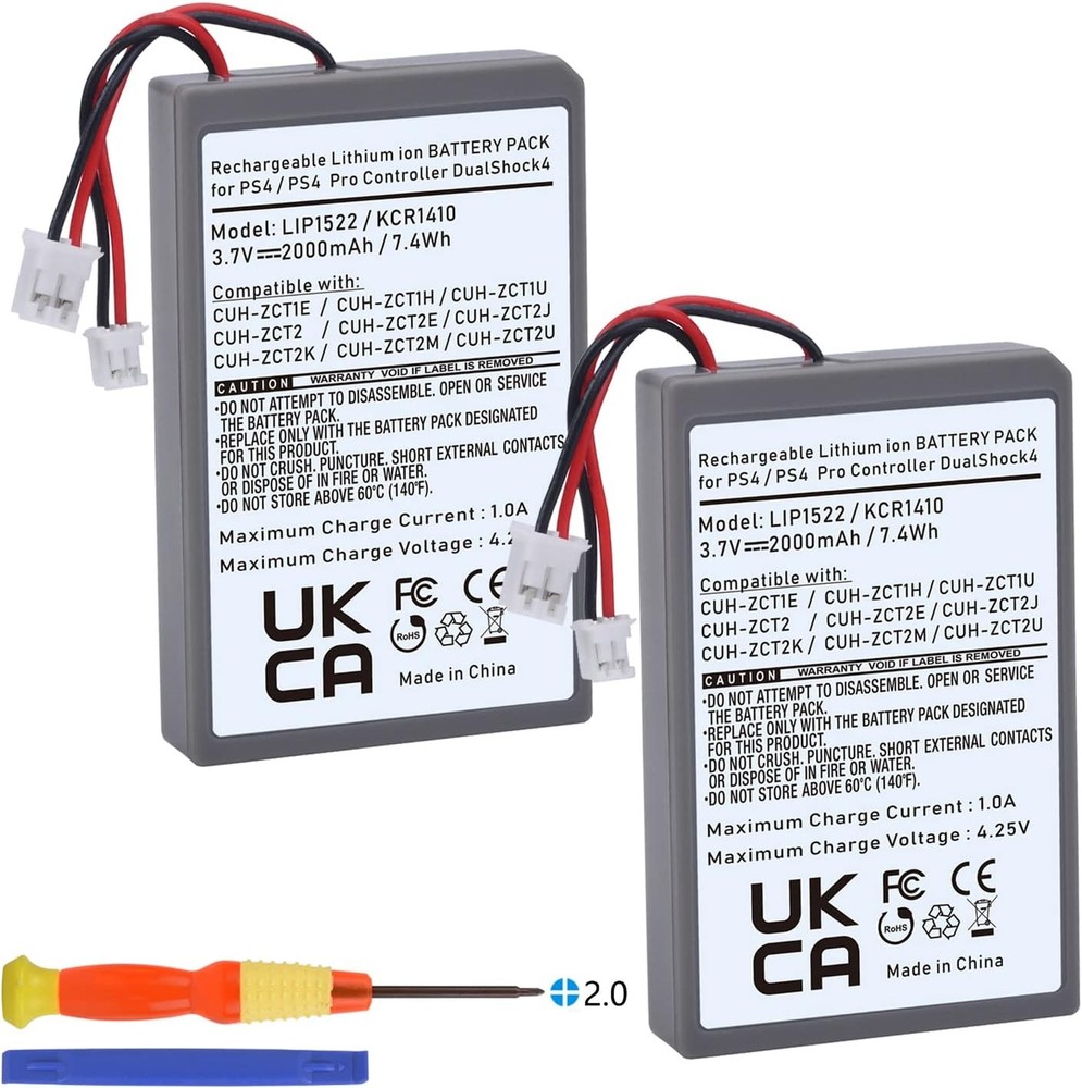 PS4 Controller Battery Replacement 2 Pack 2000mAh for Dualshock 4 Controllers