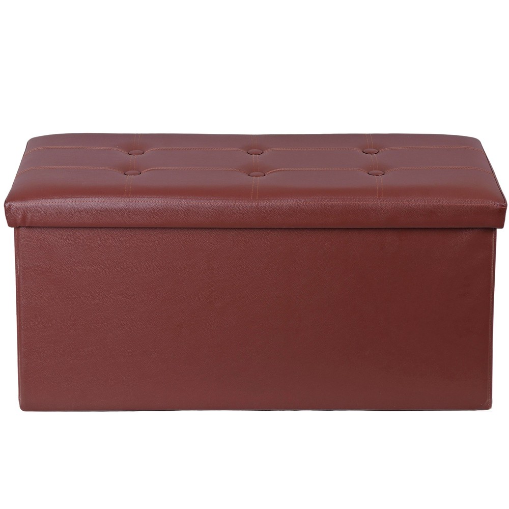 30" Sturdy Ottomans Footstools Soft Leather Brown Storage Footrest Foldable