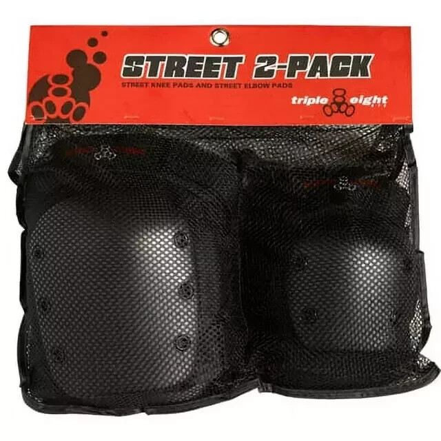 TRIPLE EIGHT STREET ELBOW/KNEE PADS SET MEDIUM, BLACK *DISTRESSED PKG