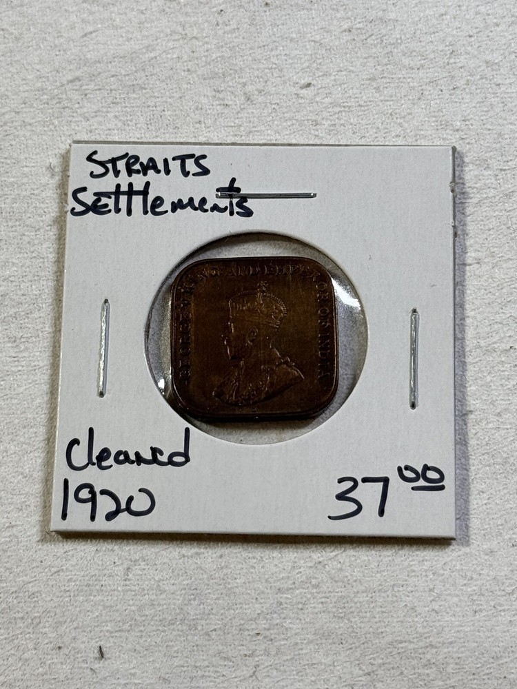 1920 Straits Settlement 1 Cent Square Coin Cleaned
