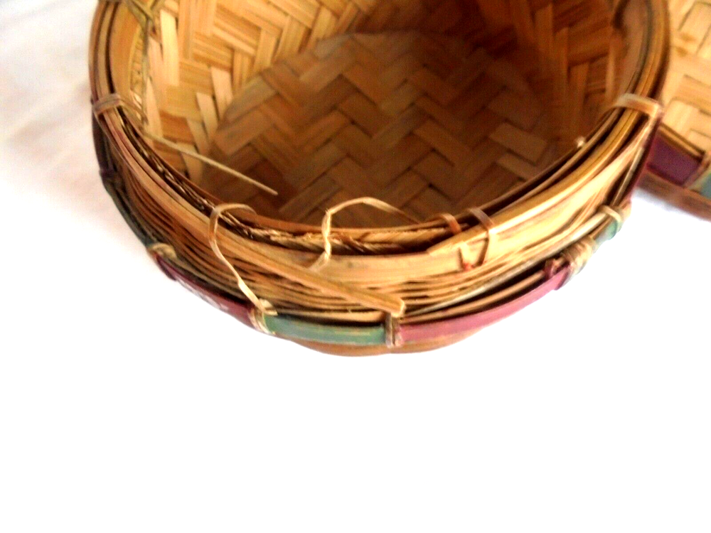 Vintage Small Round 4.5" Diameter Wicker Sewing Basket or Button Basket