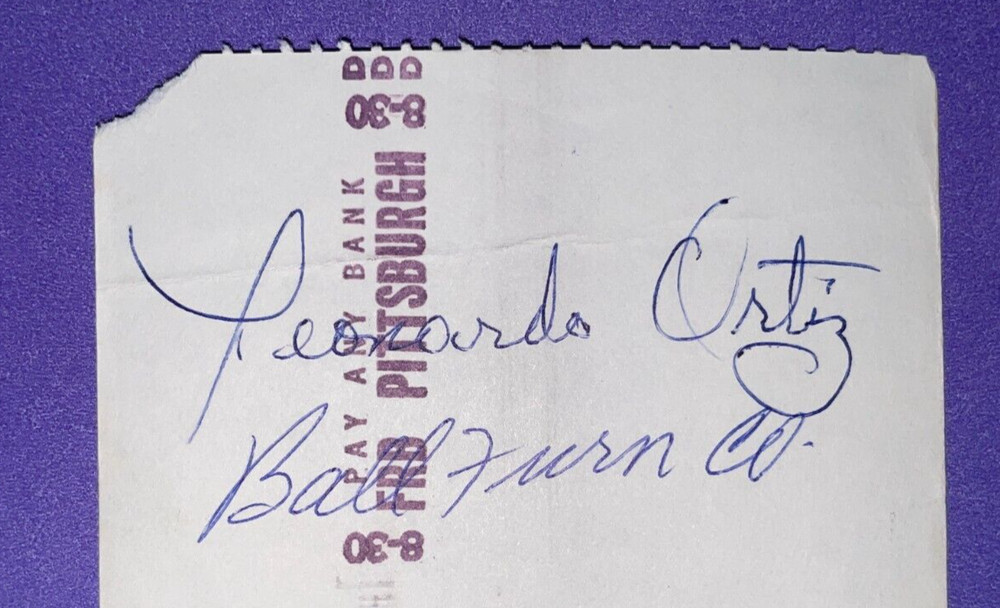 1978 Pittsburgh Pirates: Payroll Check: Leonardo Ortiz - catcher