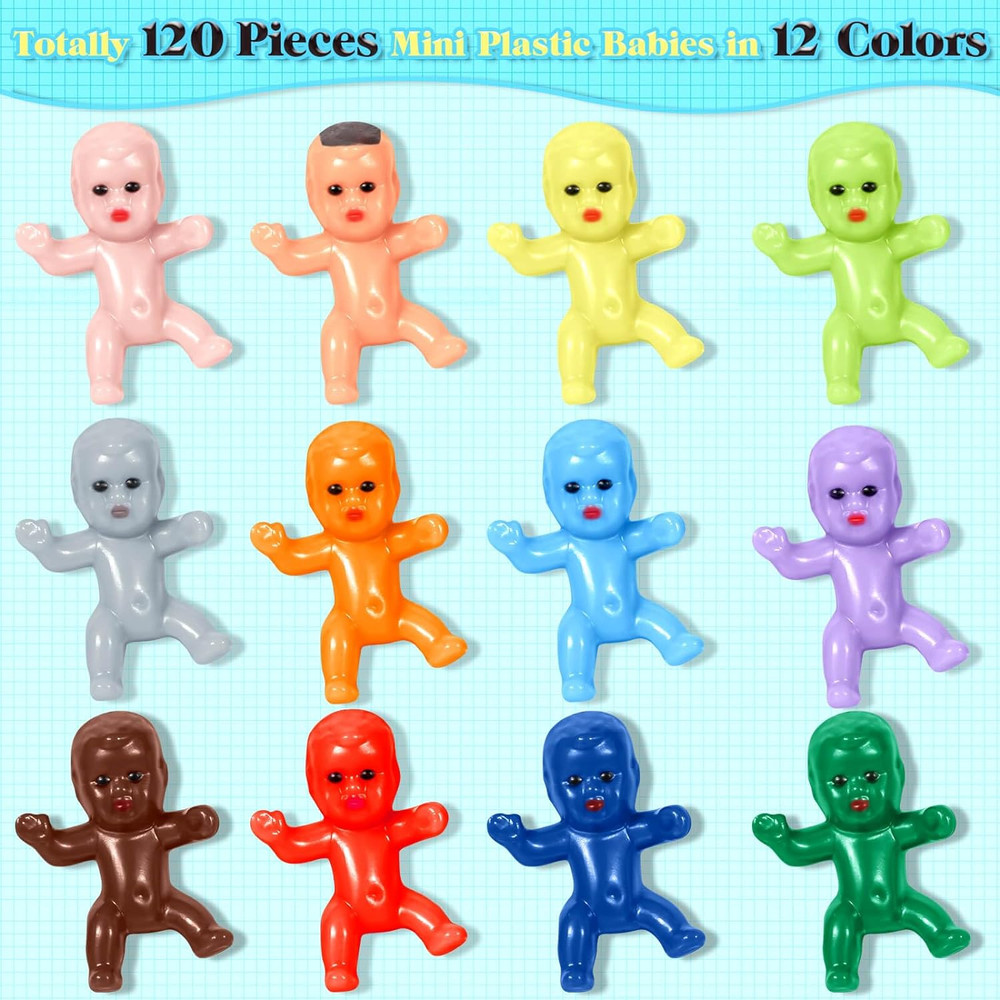 120Pcs Mini Plastic Babies, Tiny Plastic Baby Figurines Small King Cake Babies B