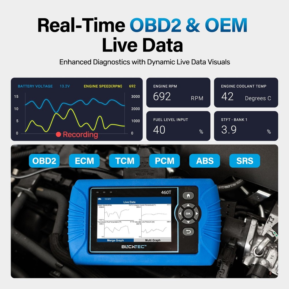 BLCKTEC 460T OBD2 Scanner Car Code Reader Engine ABS SRS Transmission Diagnos