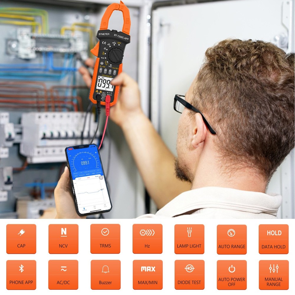 HoldPeak Clamp Meter True RMS 4000 Counts Bluetooth AC/DC Amp Voltage Tester