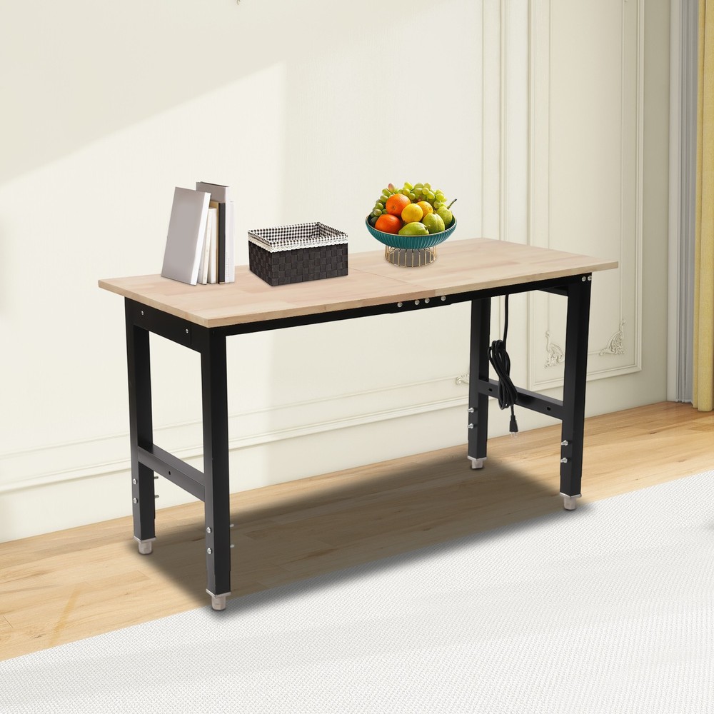 48x20in Heavy-Duty Work Table Adjustable Workbench with Power Outlets 2000lbs