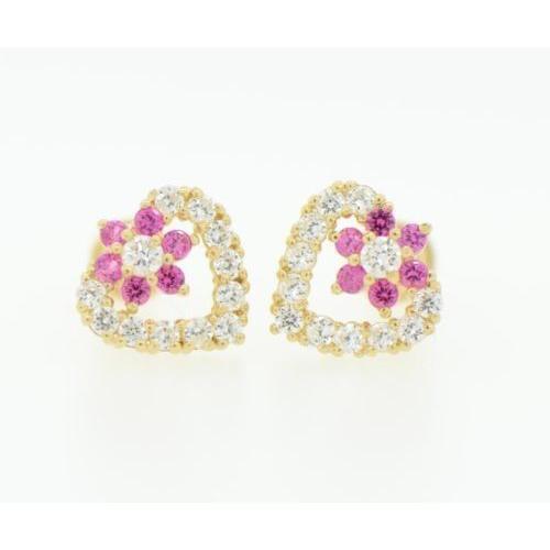 14K Yellow Gold Stud Heart Shape CZ Stud Earrings