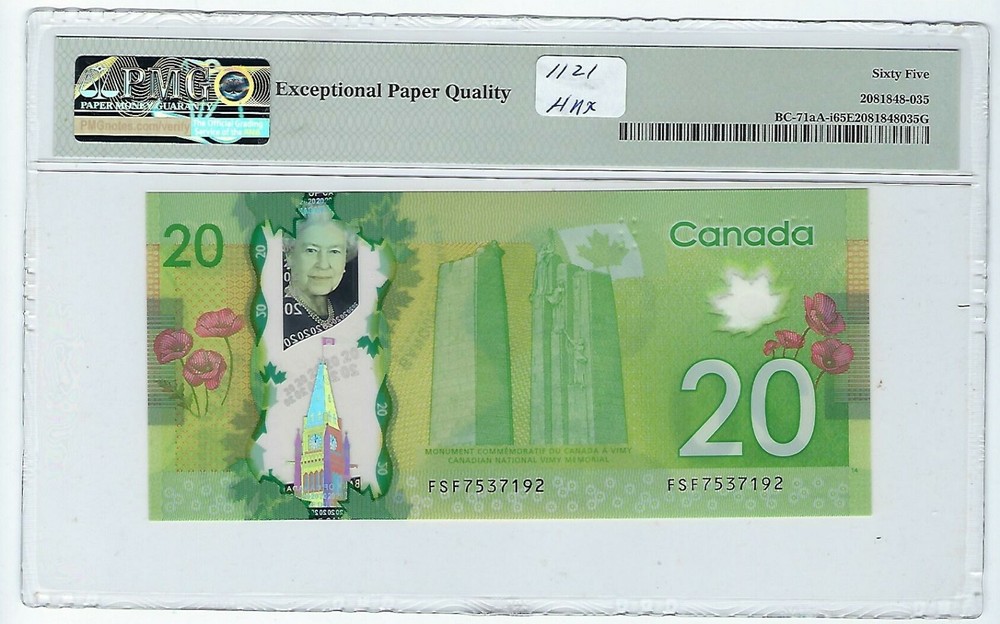 Canada $20 2012 BC-71aA-i PMG Superb GEM UNC 65 EPQ Prefix FSF Single Note Repl