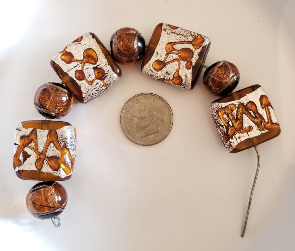 Lampwork Handmade Brown Black White Beads 8 Pc (B6)