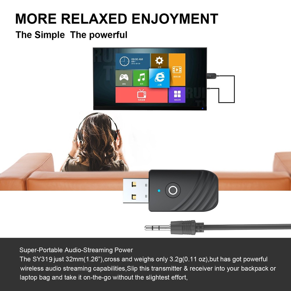 Wireless USB Bluetooth 5.0 Audio Transmitter Receiver Adapter For PC TV Car