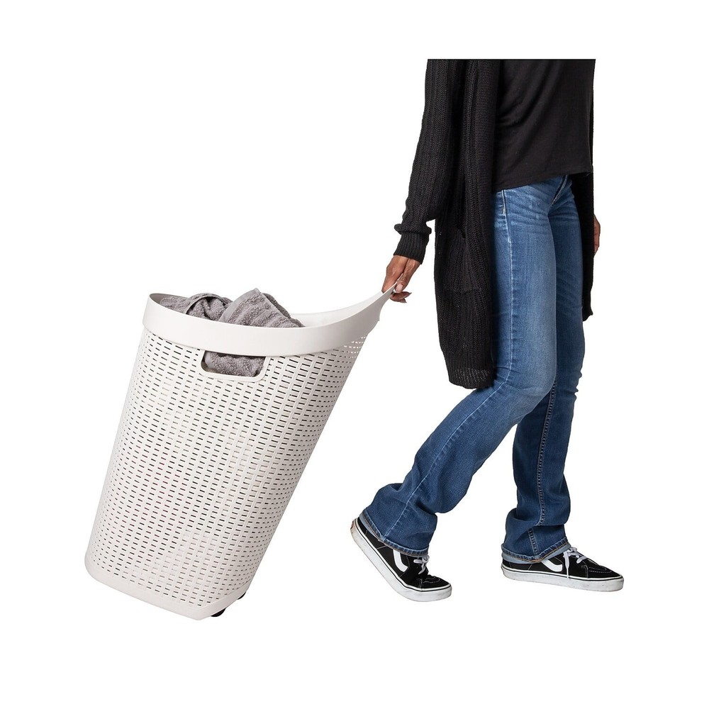 60L Rolling Laundry Hamper Clothes Basket Wheels Plastic 29.25"H