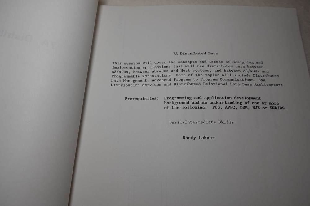 AS/400 Technical Conference 1992 IBM Elective Session 7 Original Publication