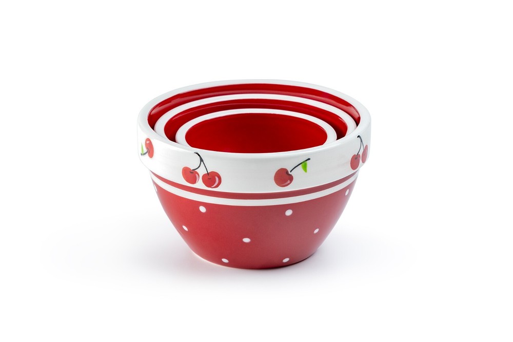 Terramoto Ceramic Red Cherry 3-Piece Bowl Set