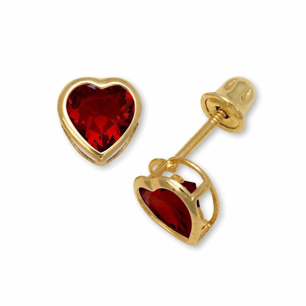 14K Solid Yellow/White Gold Heart Stud Earrings Birthstone