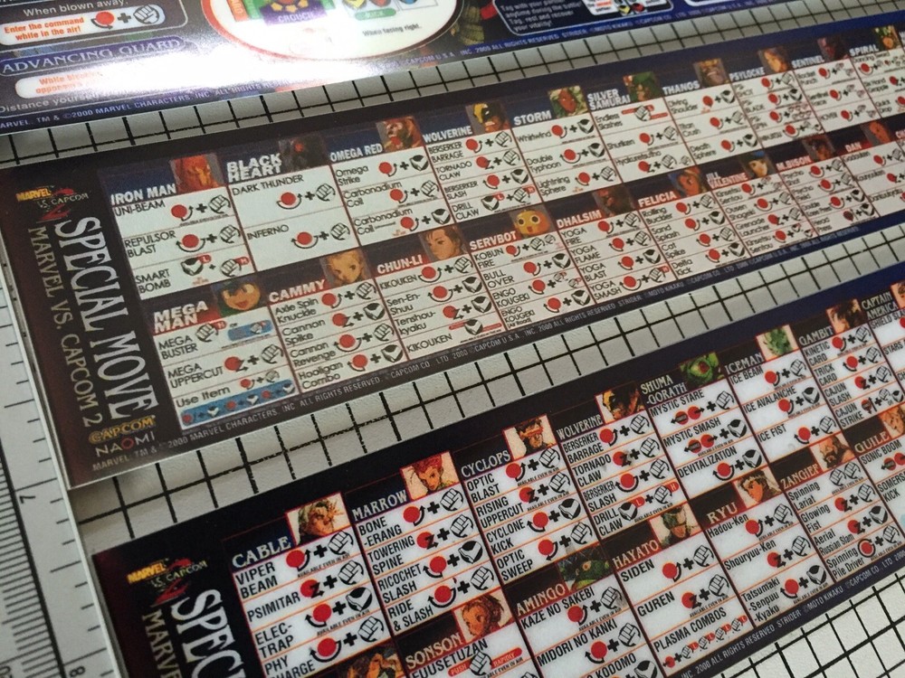 Marvel Vs Capcom 2 Arcade Moves List/Instruction Sheet Stickers