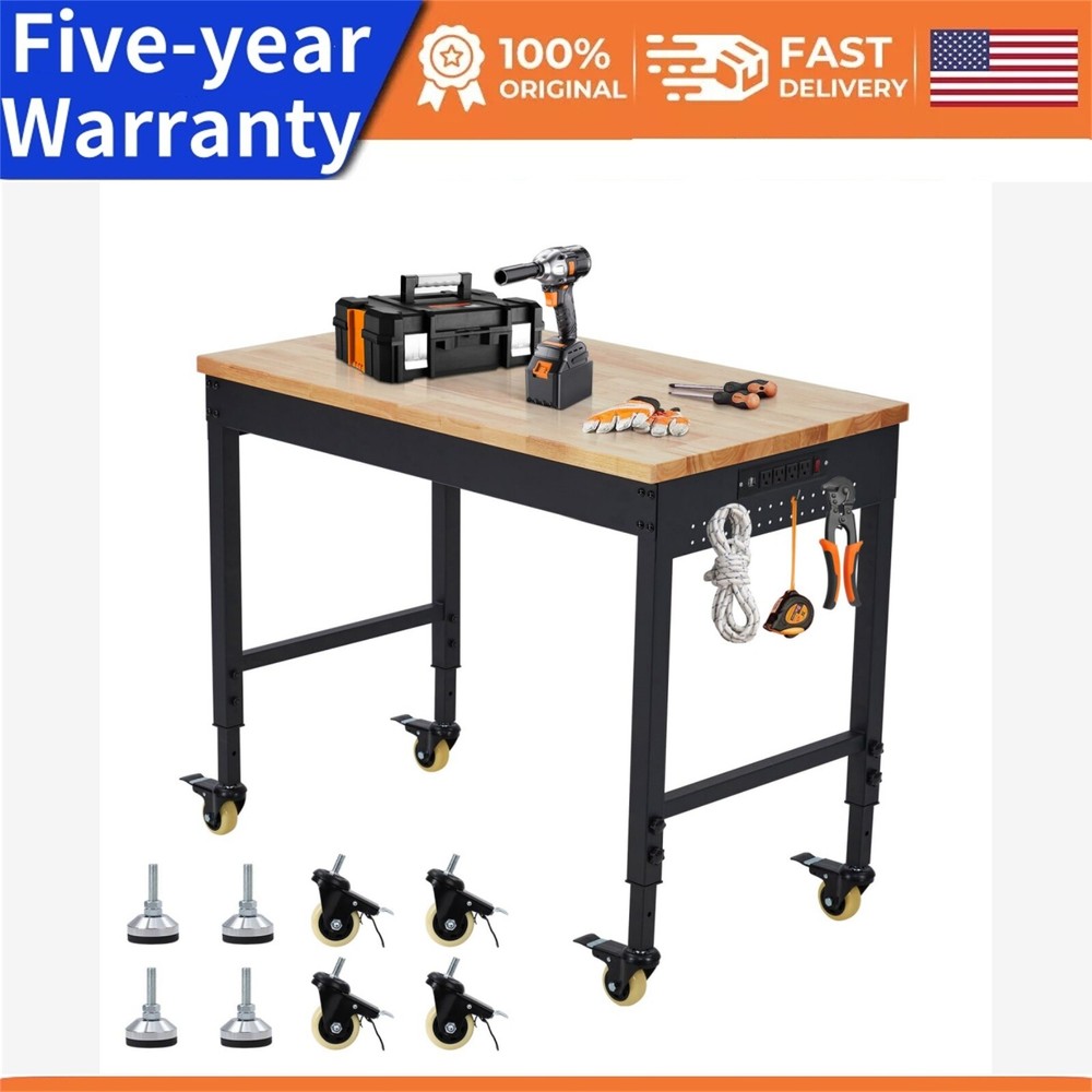 48" Adjustable Workbench Heavy Duty Workstation 2000 LBS Load Capacity Casters