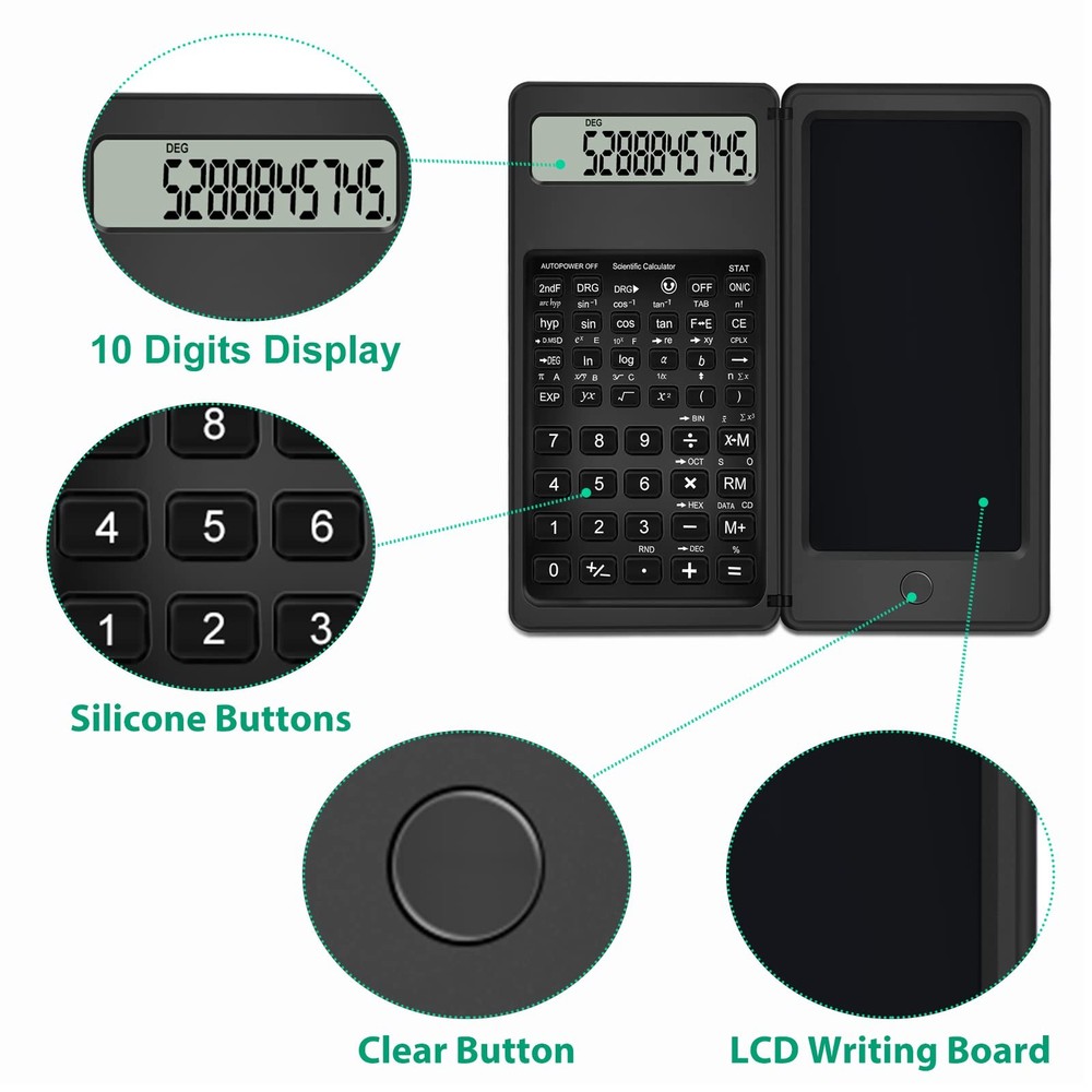 Scientific Calculator with Notepad, 10 Digits LCD Display Foldable Scientific...