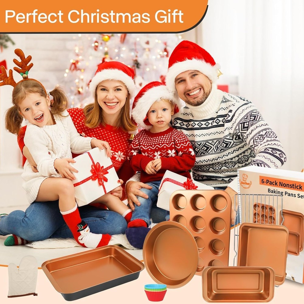 Baking Pans Set 6-Pieces, Non Stick Bakeware Set Stackable, with Cookie Sheet, M