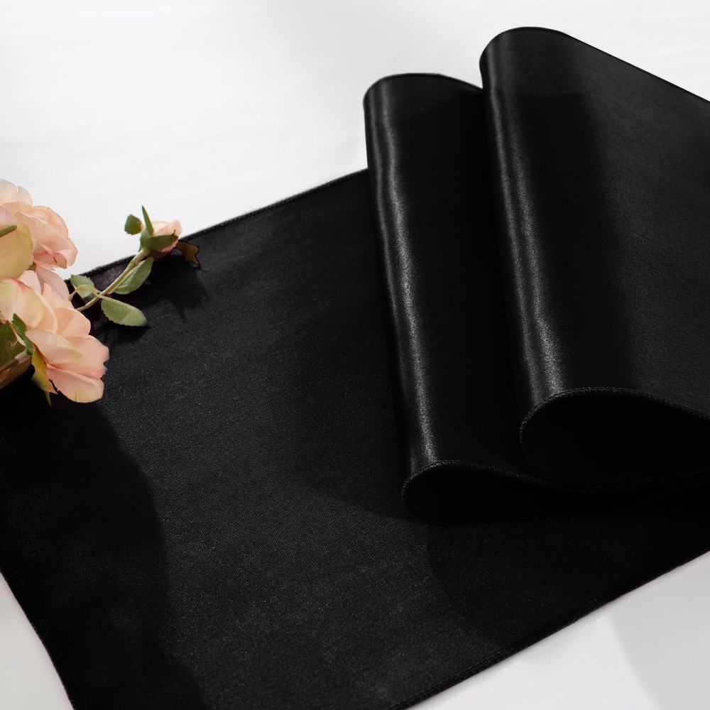 6 Pack 12x108 Black Satin Table Runner, Rectangular, Silk, Wedding, Banquet