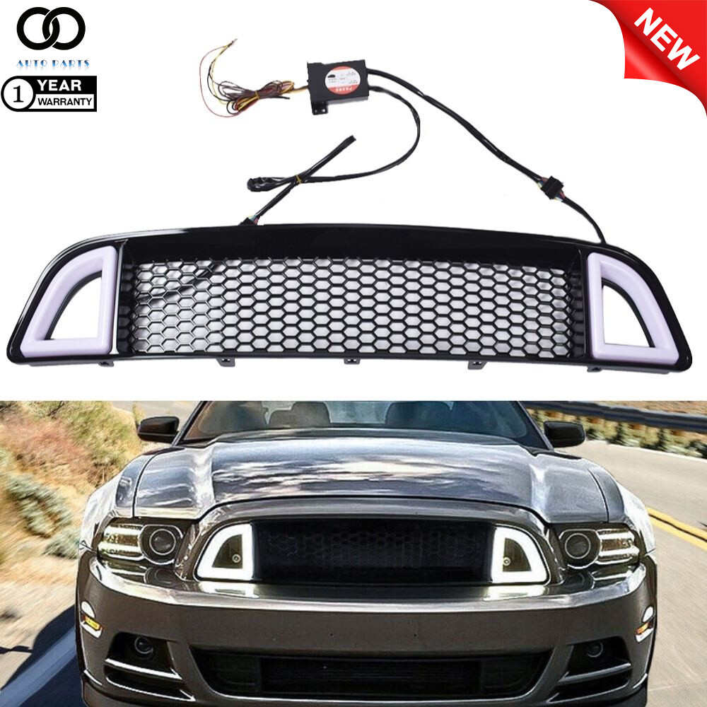 For 2013-2014 Ford Mustang Front Upper Grill Mesh Grille W/ DRL LED Light