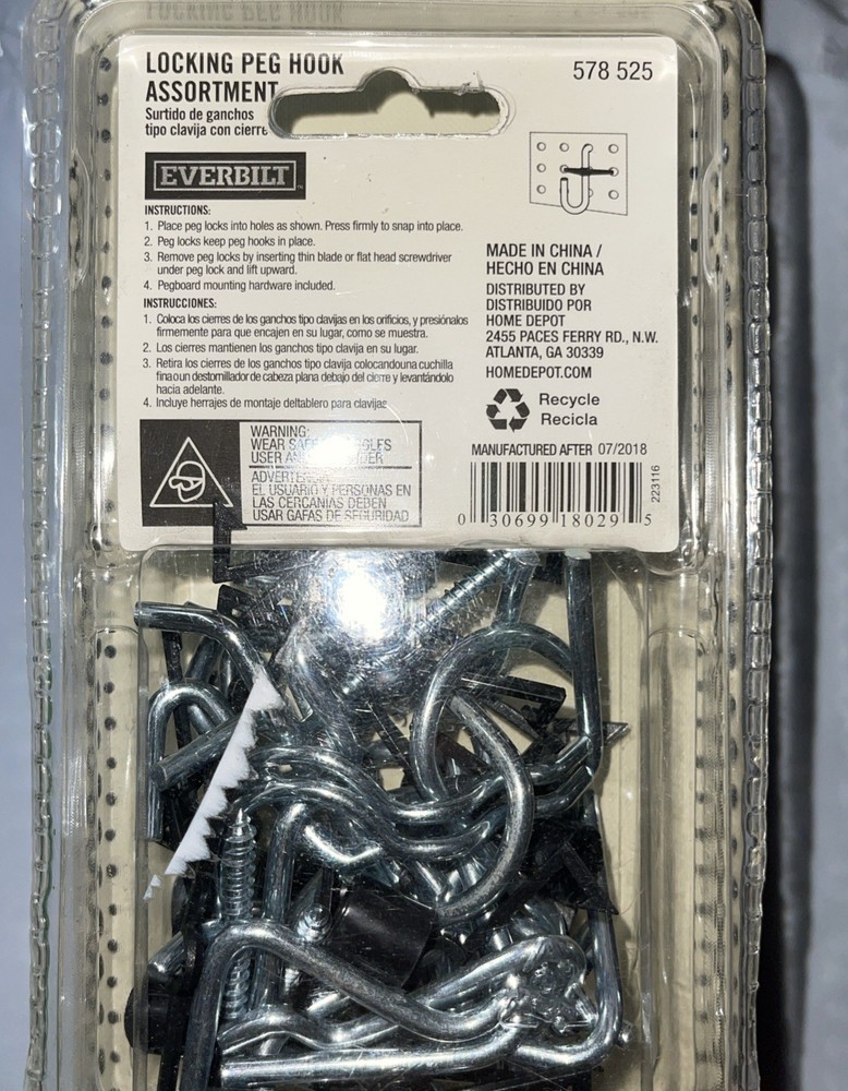 Everbilt Locking Peg Hook Assortment 1/8 & 1/4 Pegboard 32 Pcs Mounting Hardware