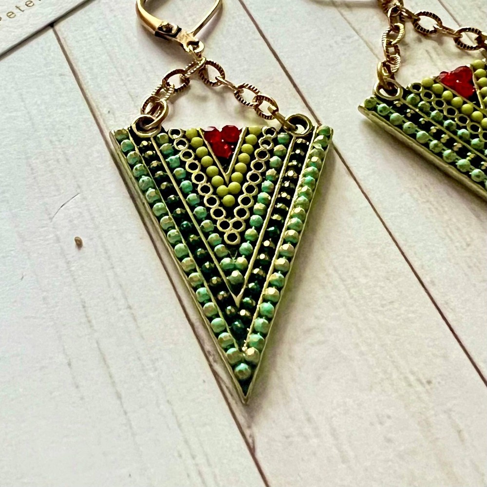 Gold Plated Arrowhead Enameled Boho Statement Earrings