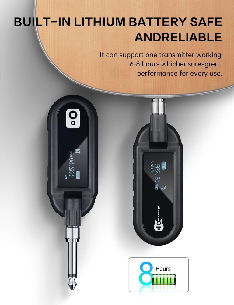 Wireless Guitar System UHF Wireless Guitar Transmitter Receiver Rechargeable ...
